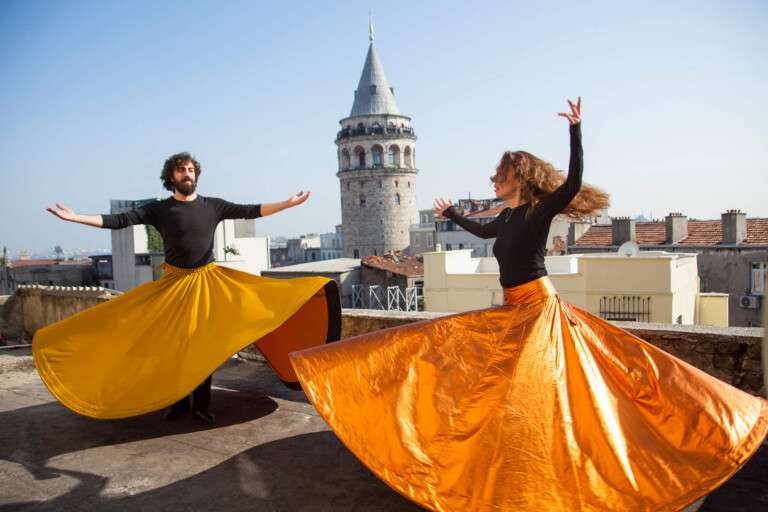 Whirling,Dervishes,Or,Semazen,In,Istanbul,,Turkey.,Galata,Tower,And